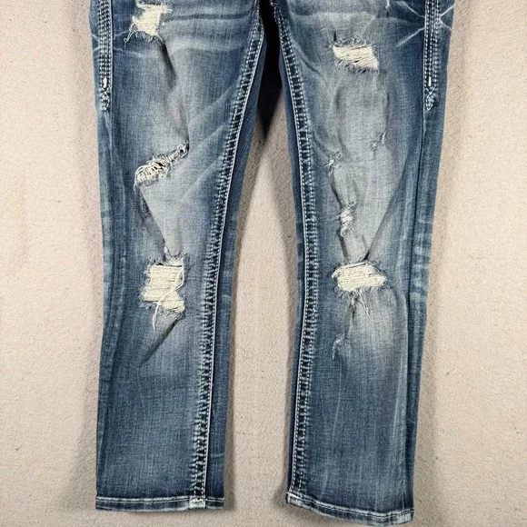 Rock Revival Darcey C204 Distressed Crop Jeans Medium Wash Sequin Size 26 - Picture 4 of 14